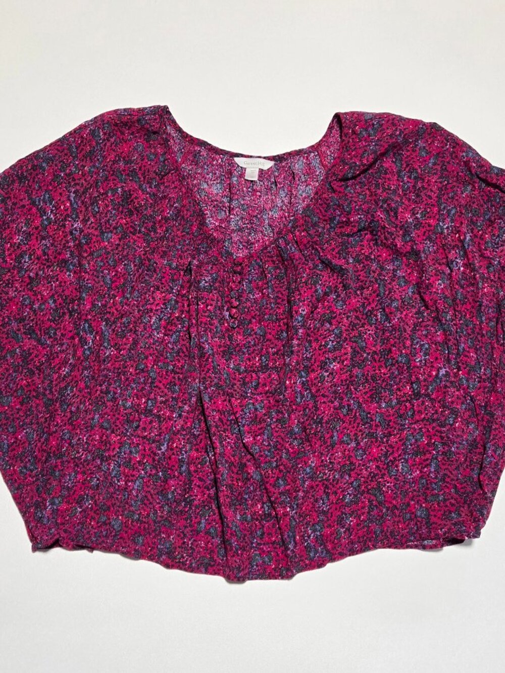 Garnet Hill Peasant Blouse Womens XS Pink Purple Floral Short Sleeve Cottagecore